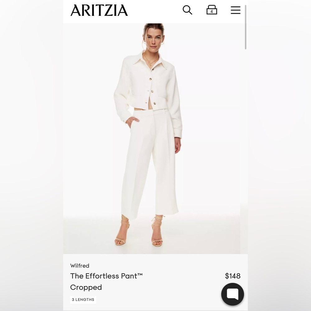 Wilfred Aritzia Effortless Cropped Pant size 10 matte pearl